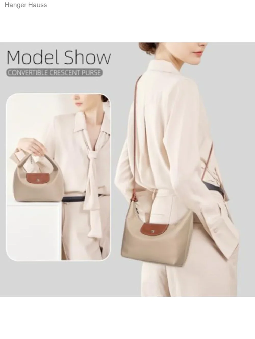 Convertible Crossbody Bag for Women Mini Nylon Crescent Handbag with Strap